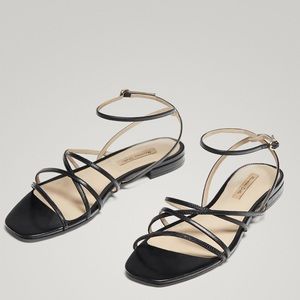 Black leather strappy sandals